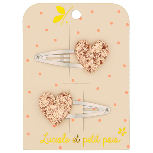 Luciole 2er Set Haarclips Herz - Pink Glitter