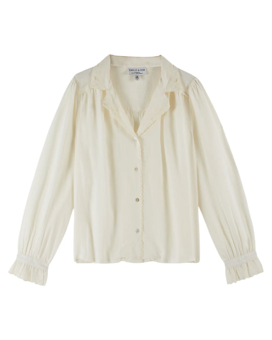 Emile et Ida Vintage Bluse Fleuri Brodé Crème