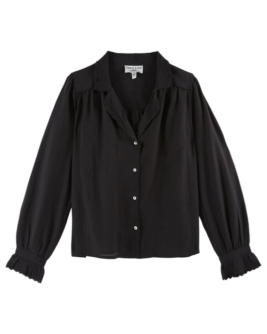 Emile et Ida Vintage Bluse Fleuri Brodé Noir