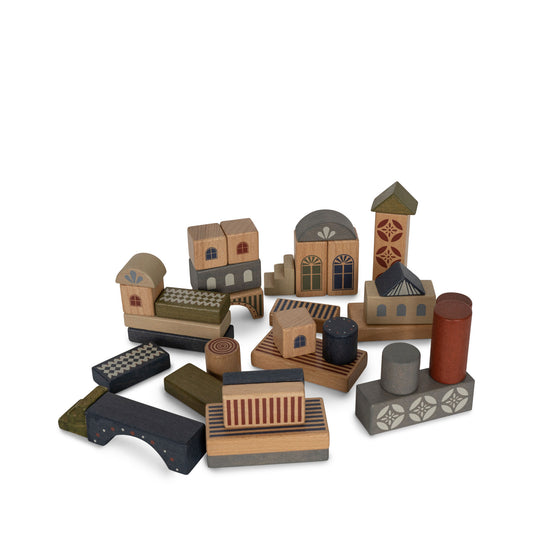 Konges Sløjd Wooden Building Blocks mit Druck 34 Stk. Beige/Toffee