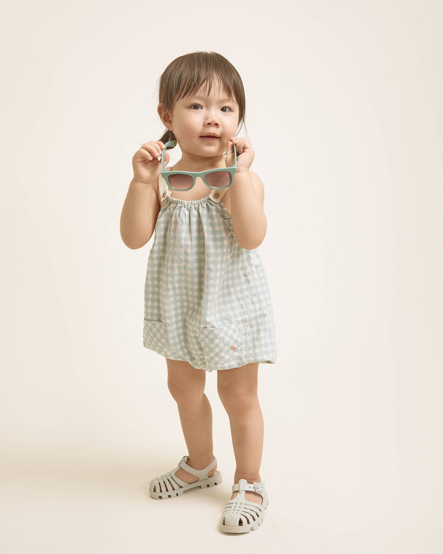 Búho BCN BB Gingham Romper Aqua