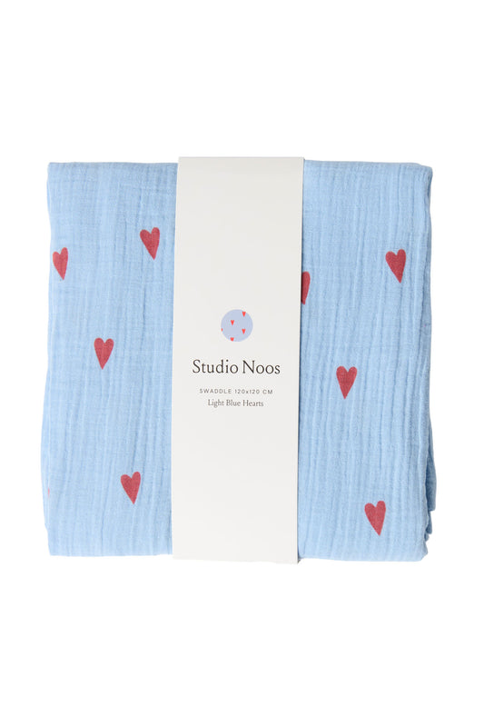 Studio Noos Musselintuch Light Blue Hearts 120x120cm