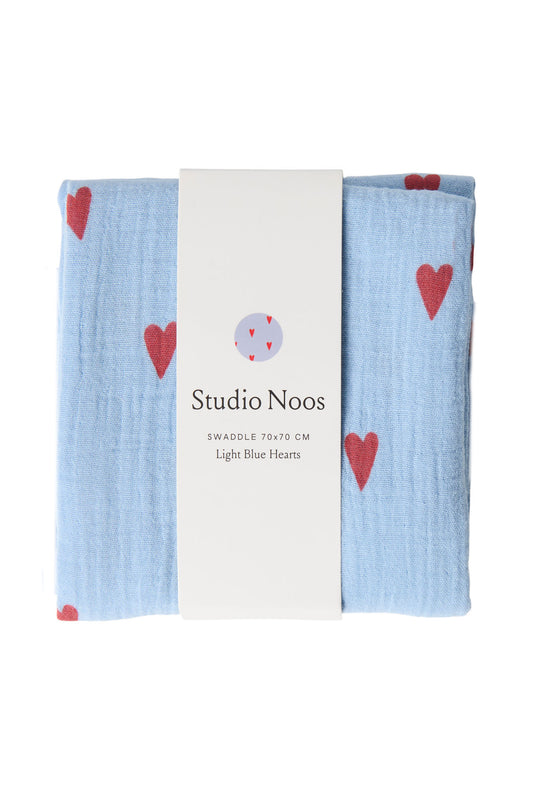 Studio Noos Musselintuch Light Blue Hearts 70x70cm
