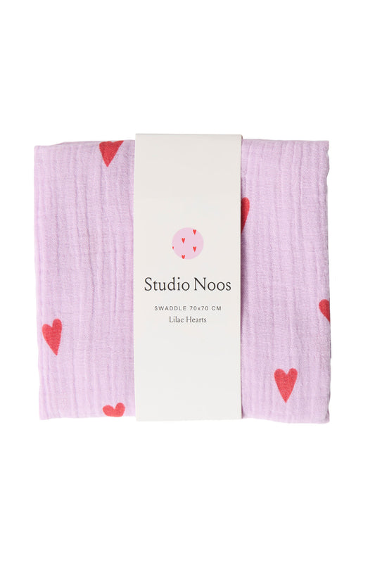 Studio Noos Musselintuch Lilac Hearts 70x70cm