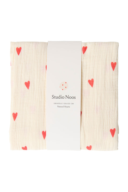 Studio Noos Musselintuch Neutral Hearts 120x120cm