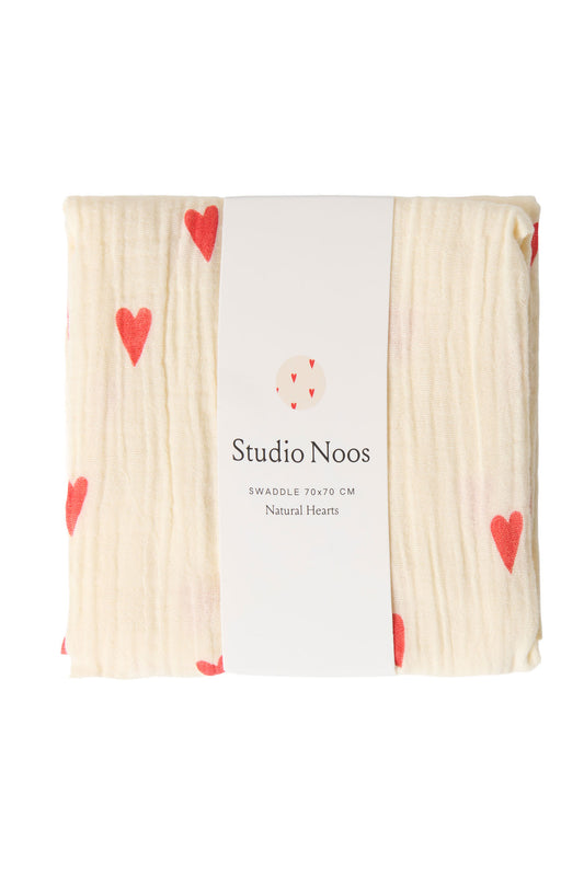 Studio Noos Musselintuch Neutral Hearts 70x70cm