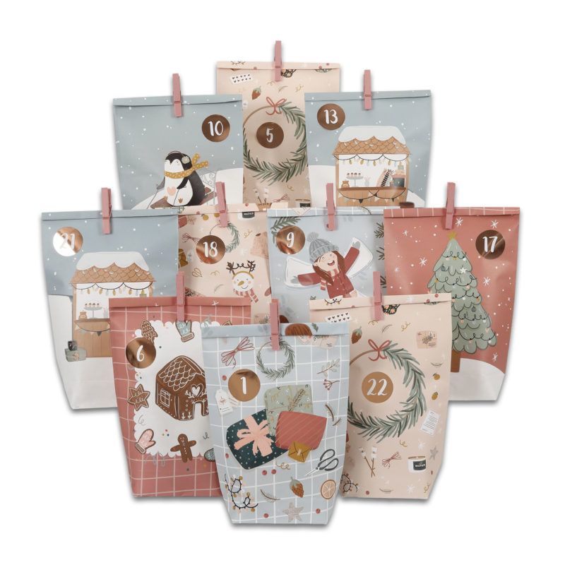 Adventskalender mit bedruckten Tüten - Eisblau