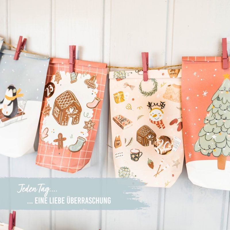 Adventskalender mit bedruckten Tüten - Eisblau