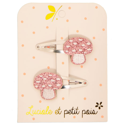 Luciole 2er Set Haarclips Pilze - Raspberry