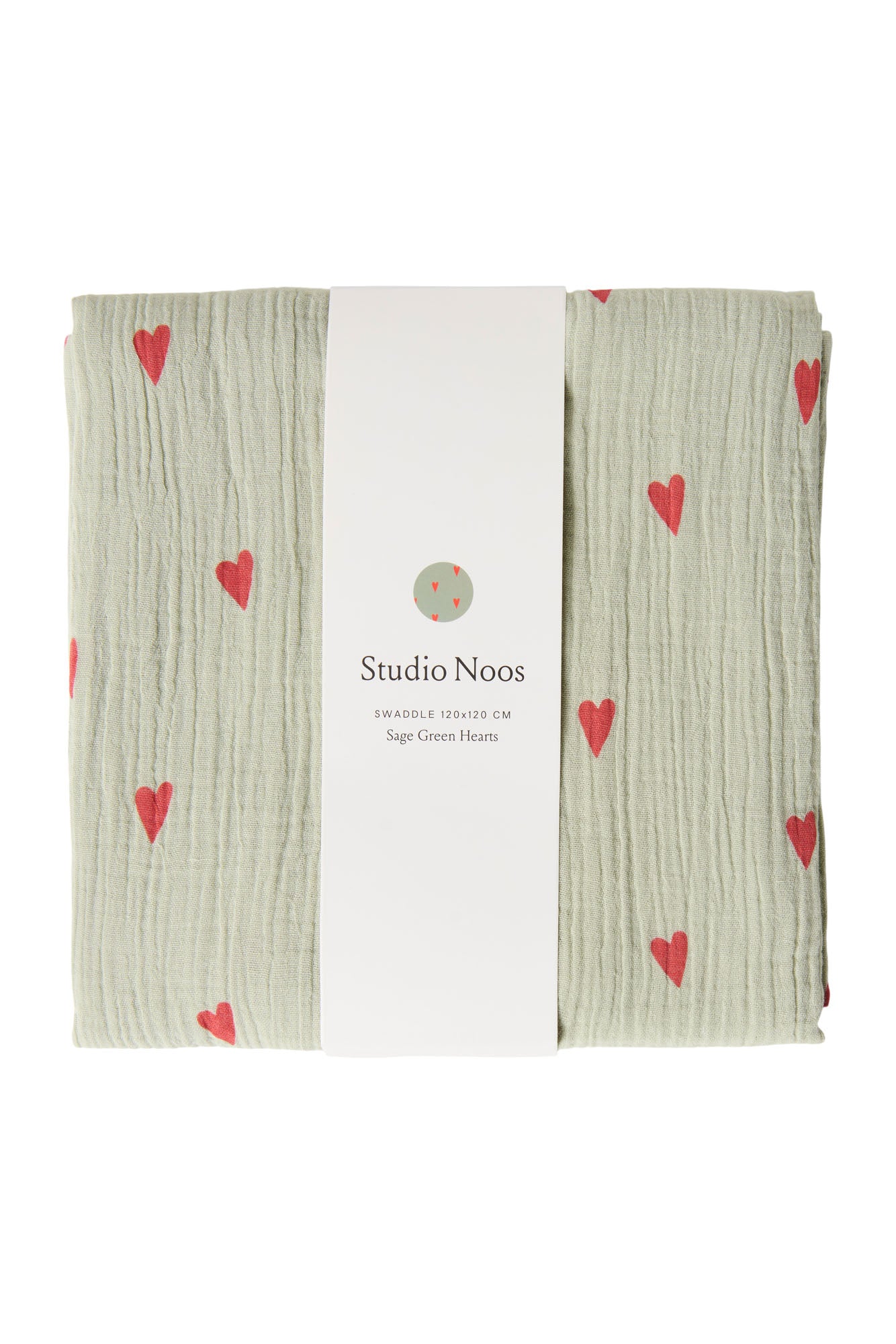 Studio Noos Musselintuch Sage Green Hearts 120x120cm