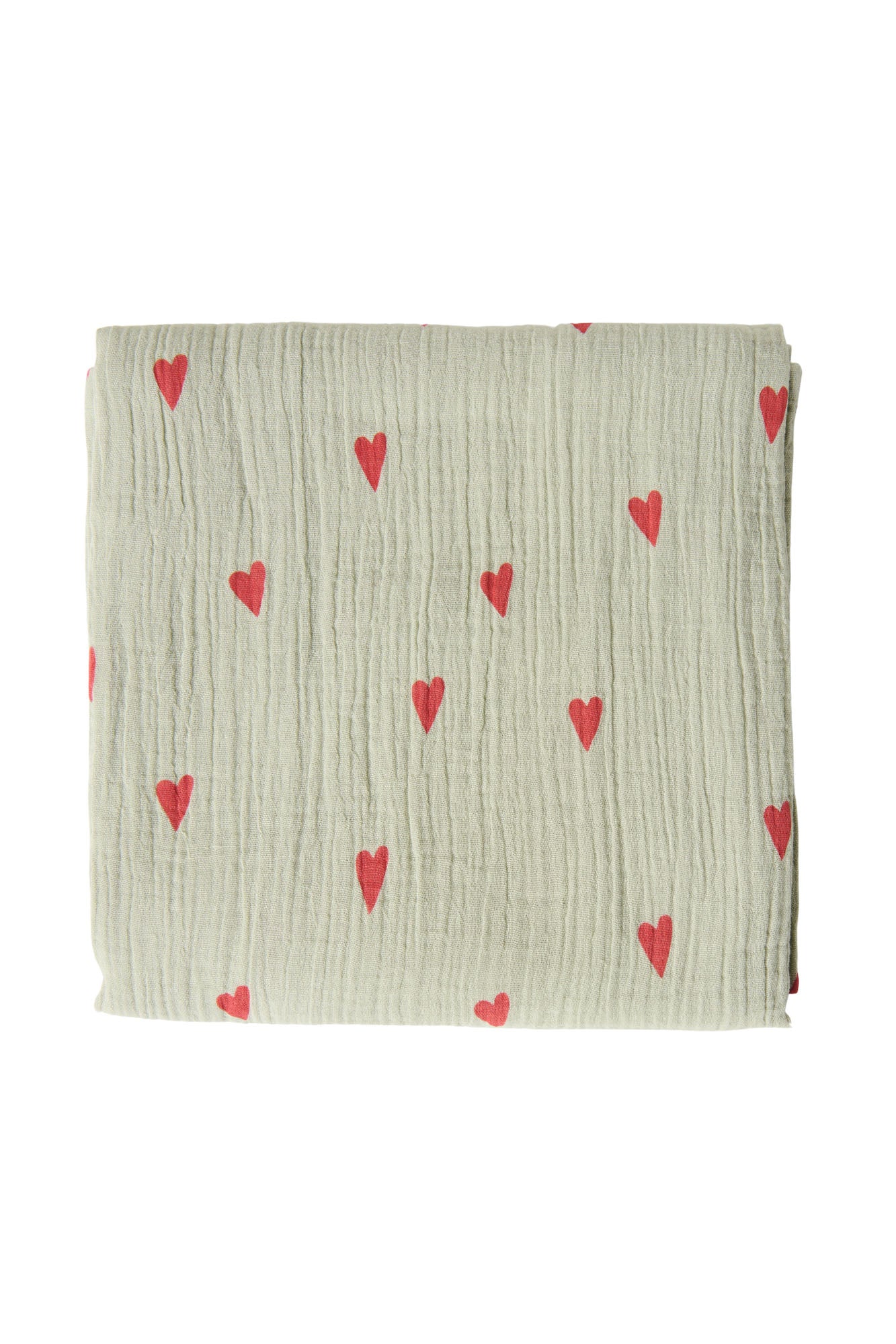 Studio Noos Musselintuch Sage Green Hearts 120x120cm