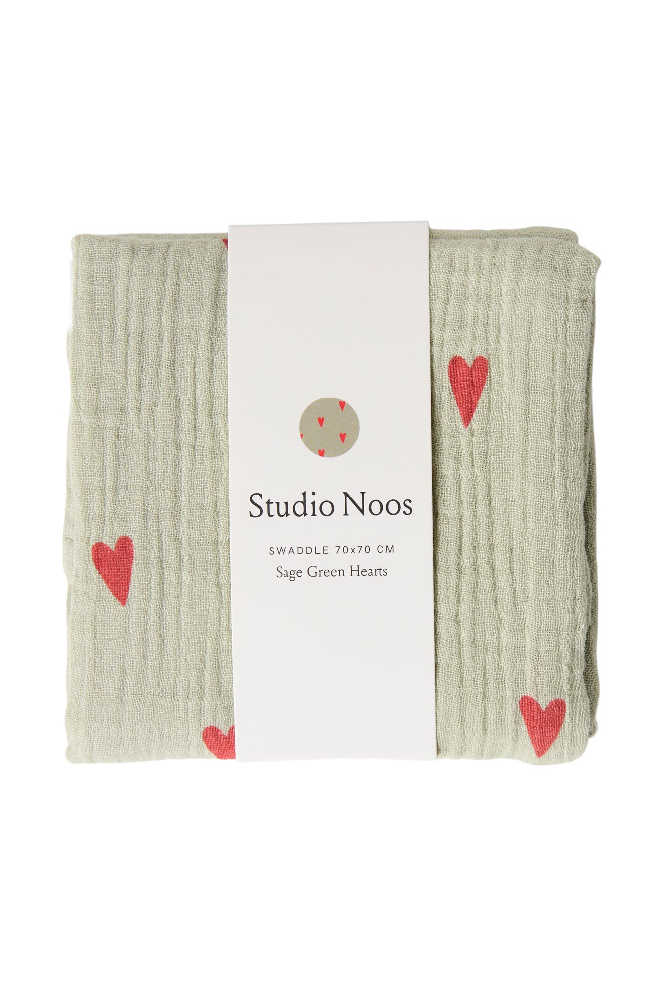 Studio Noos Musselintuch Sage Green Hearts 70x70cm