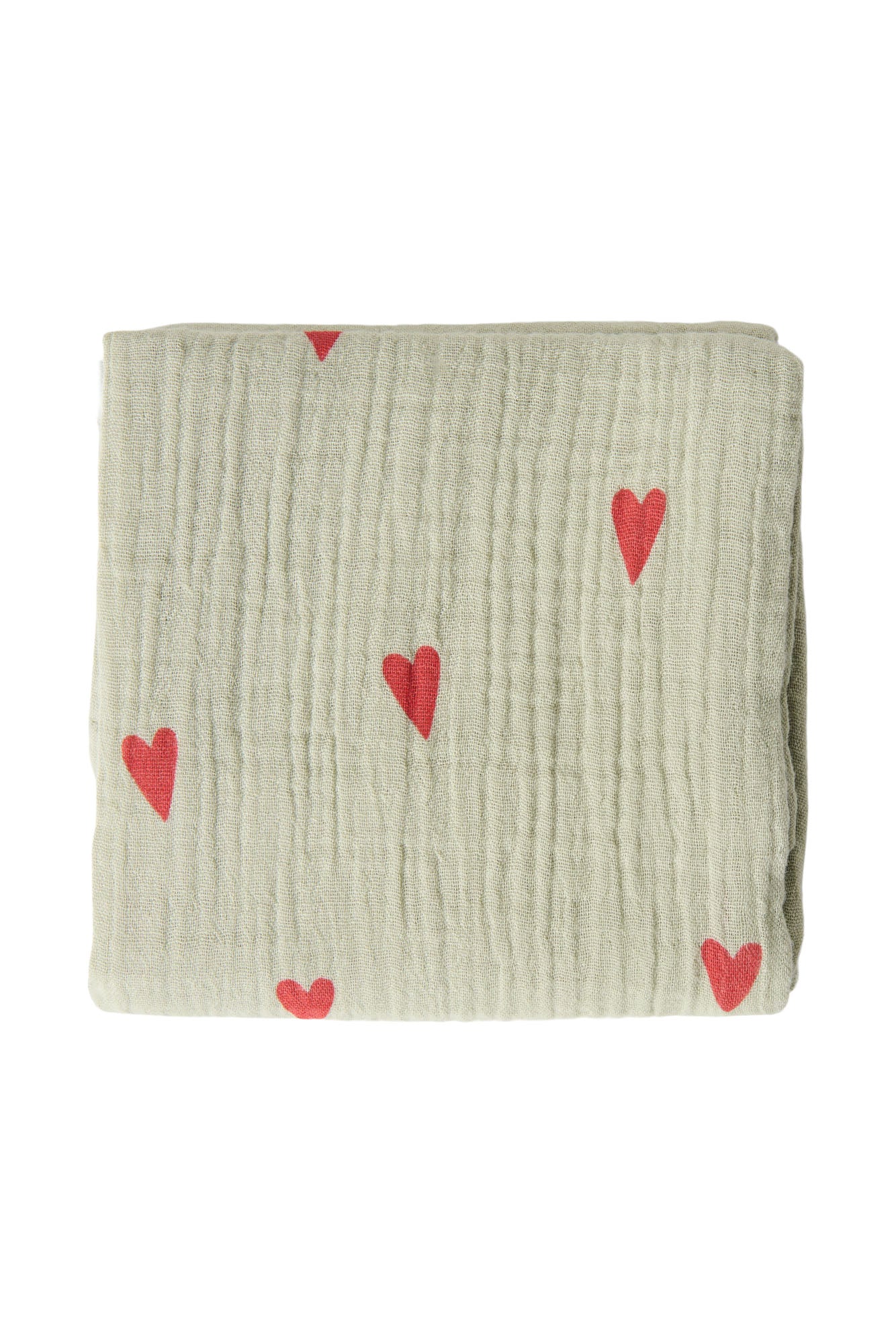 Studio Noos Musselintuch Sage Green Hearts 70x70cm